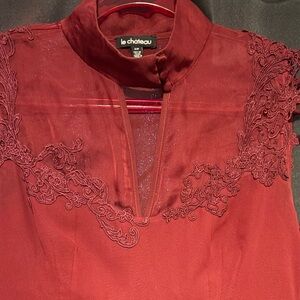 le chateau Red Lace Cap-Sleeve Blouse